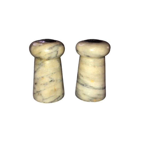 Solid Marble Salt n Pepper Shaker Set w/Stoppers Intact 4” Italian - Picture 2 of 5